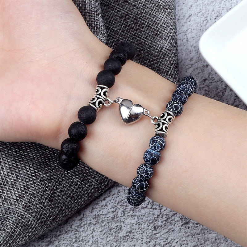 Beads Bracelet For Lovers Natural Stone Distance Heart