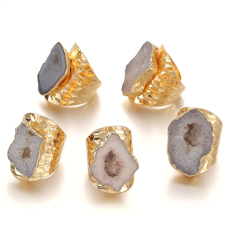 Irregular Geode Genuine Stone Hole Open Ring