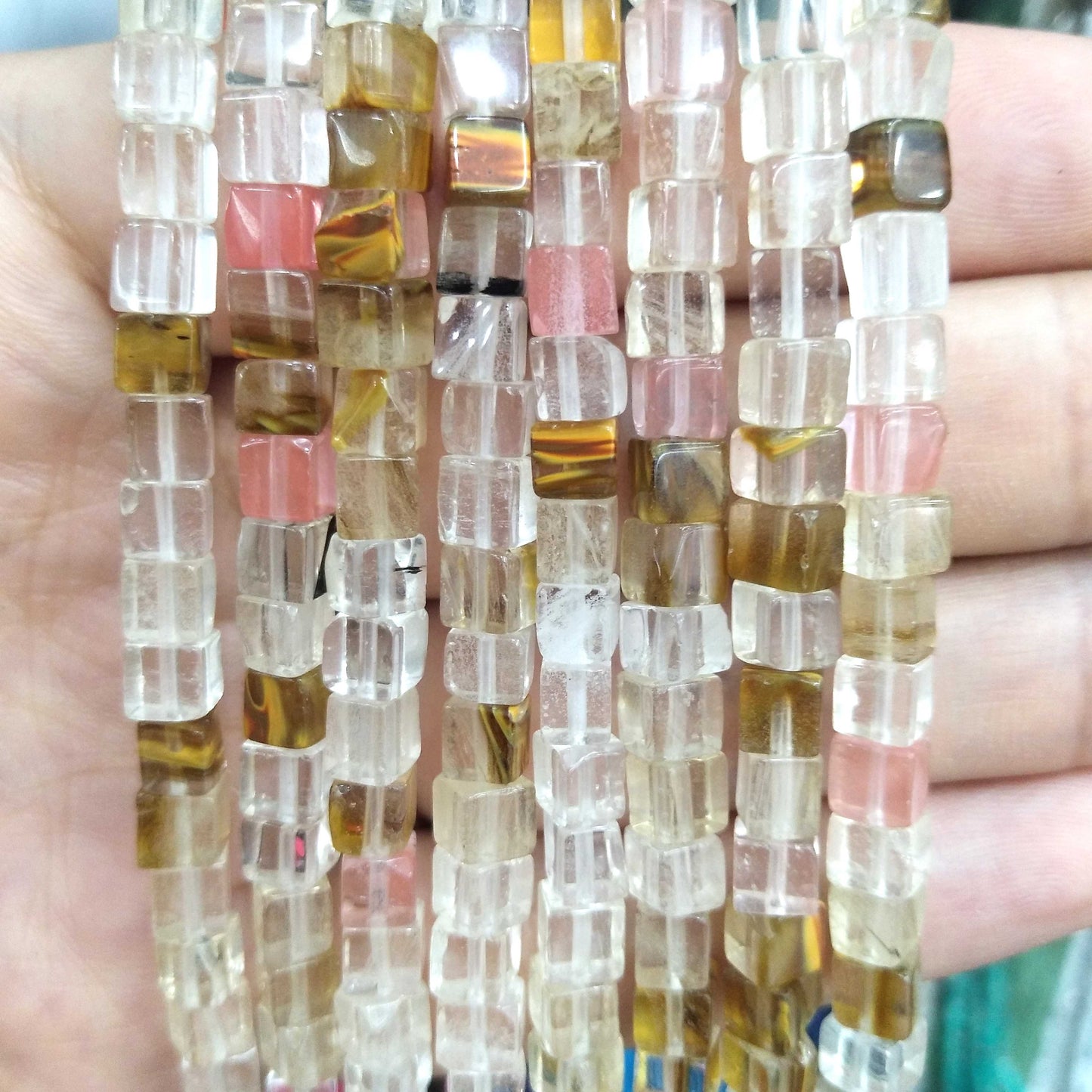 Square Pink Crystal Quartz Agates Jades