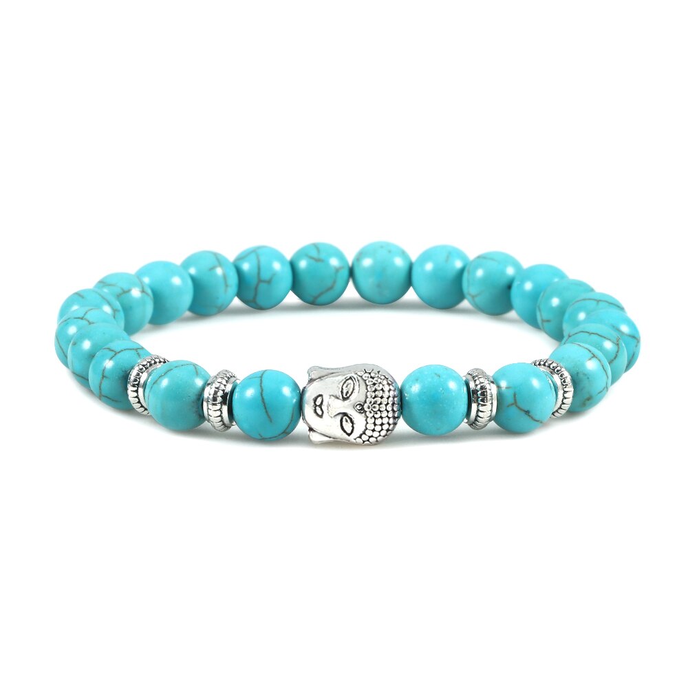Buddha Head Bracelet Natural Onyx Lava Beads Bangle