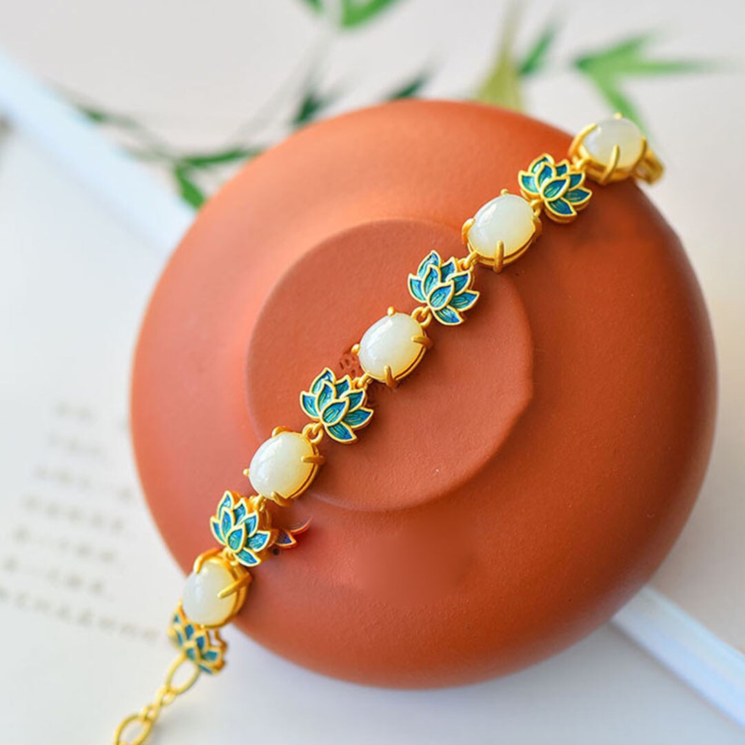 Ancient Gold Craftsmanship Hetian Jade Lotus