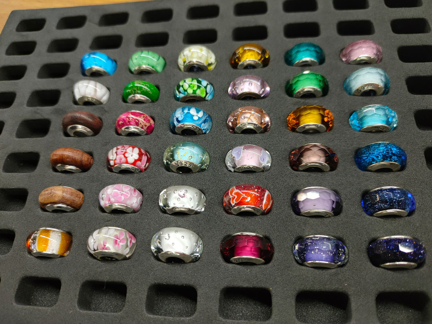 Sterling Silver Glass Bead Wood Stone Murano Flower