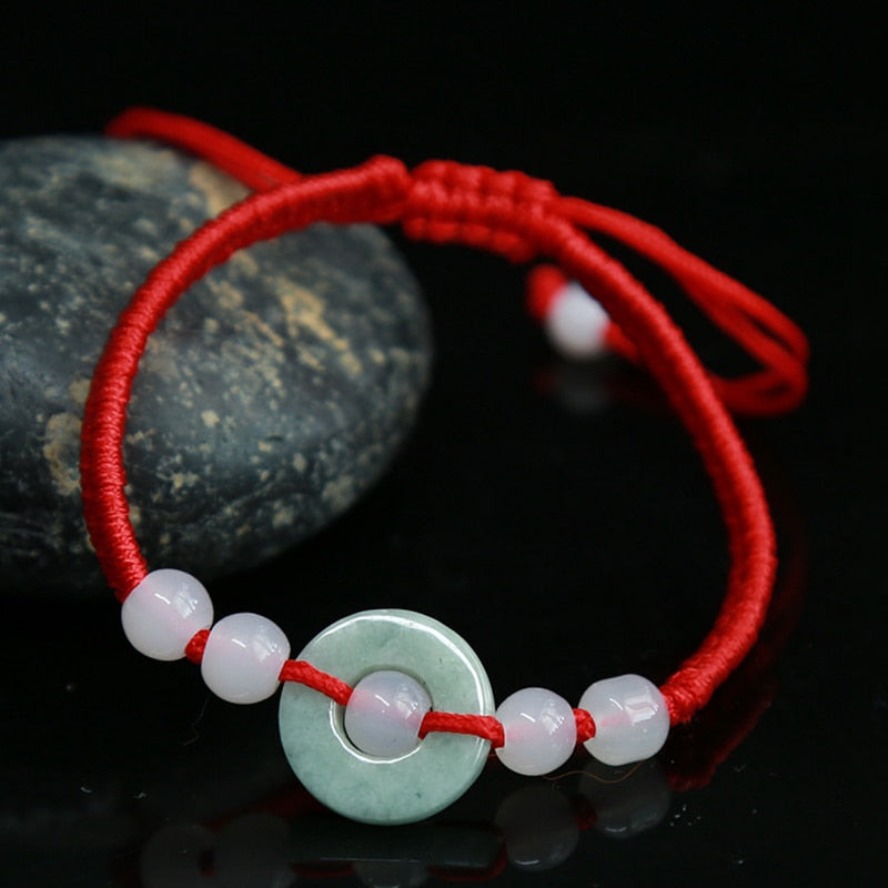 Geometric Natural Jade Red Rope Braid Bracelets