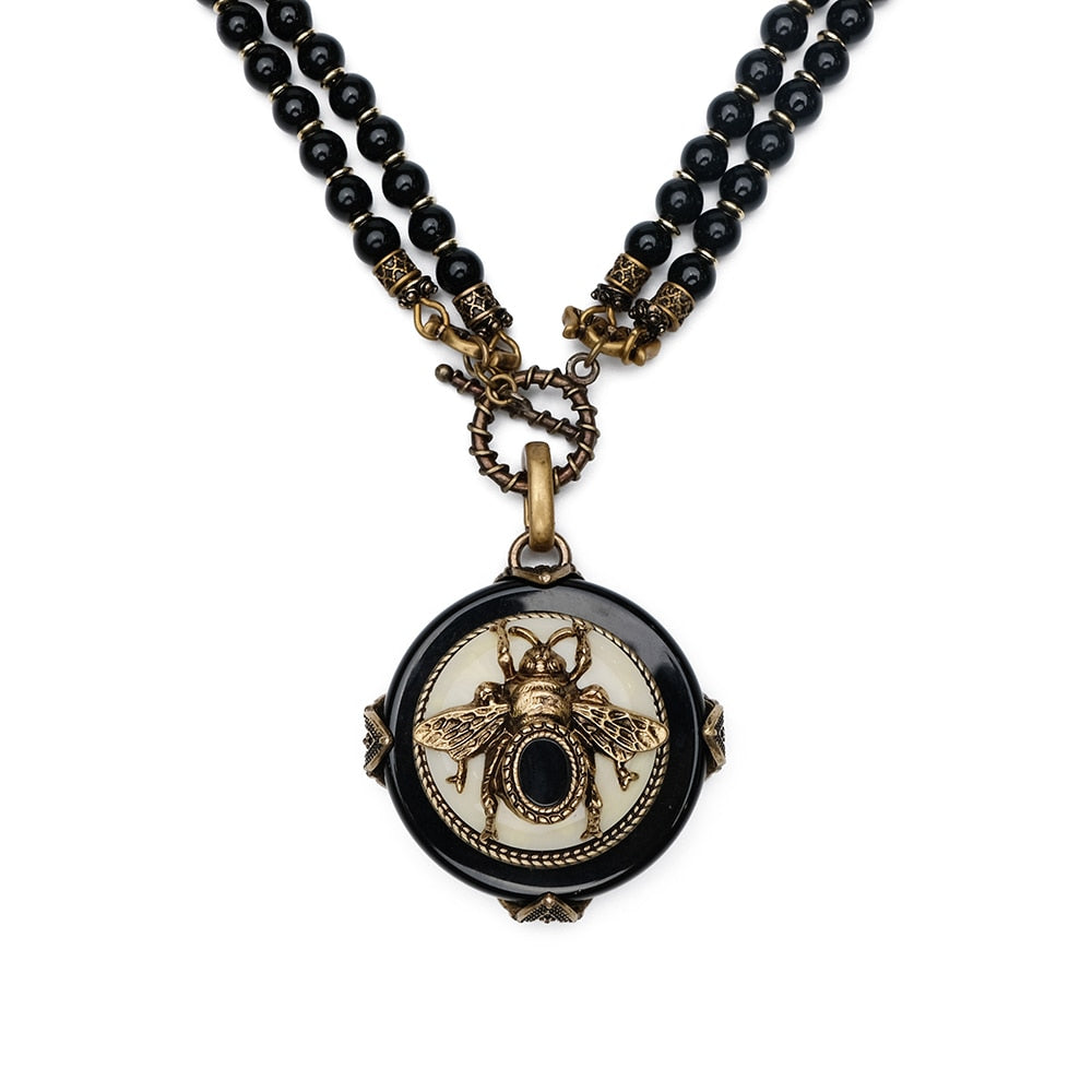 Vintage insect design bee agate necklace