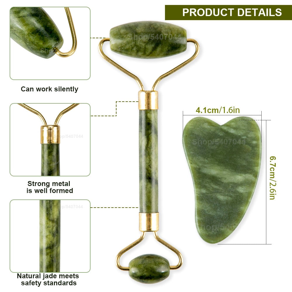 2pcs/kit Gua Sha Massager For Face Care Jade Rollers