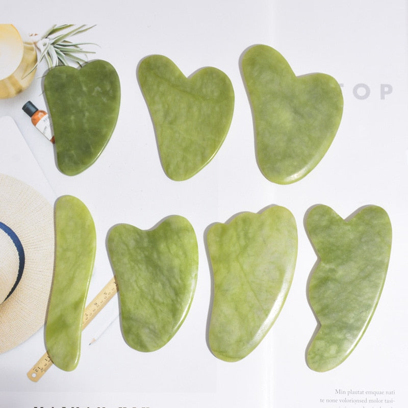 Green Jade Gua Sha Natural Stone Smooth Cold