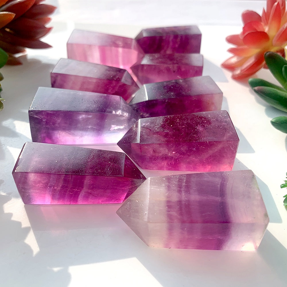 Natural Crystal Pink Purple fluorite Point Colorful