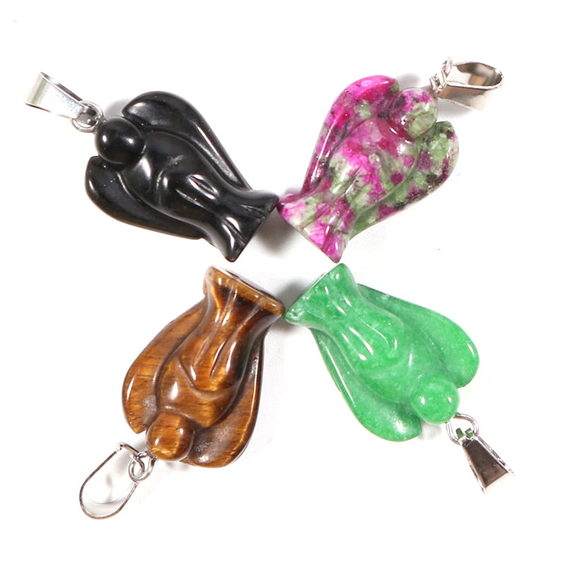 Earrings Natural Stone Carved Angel Charms