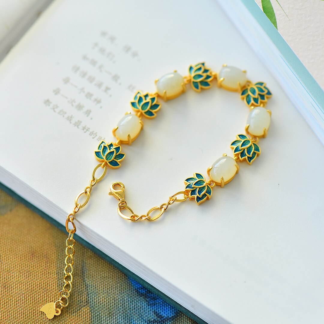Ancient Gold Craftsmanship Hetian Jade Lotus