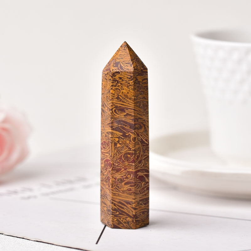 Natural Crystal Point Stones Spun Gold jade Quartz