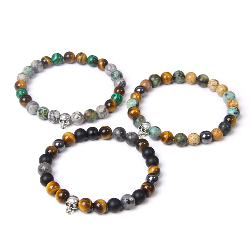 Skull Bracelets For Men Natural Tiger Eye Bracelet