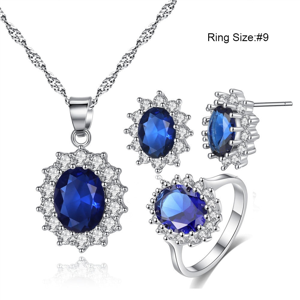 JADE ANGEL Ring Set Luxury Sapphire Silver