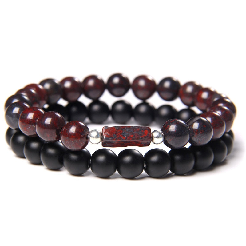 2 Chains Bracelet Set Men Vintage Stretch Bracelets
