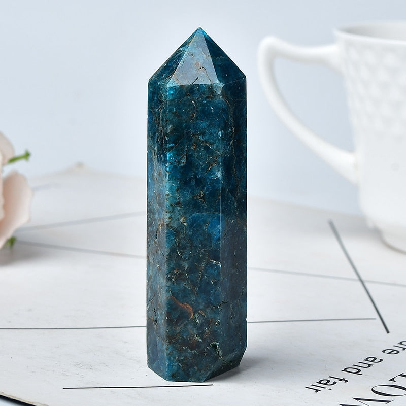 Natural Dark Color Blue Apatite Crystal Point Healing