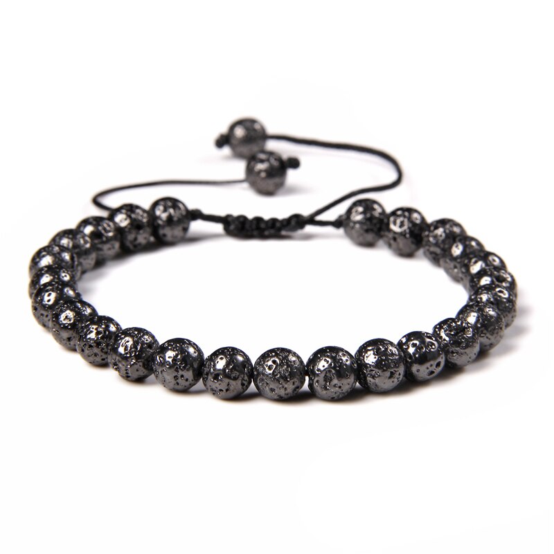 Men Bracelets Adjustable 6 mm Natural Green Jade