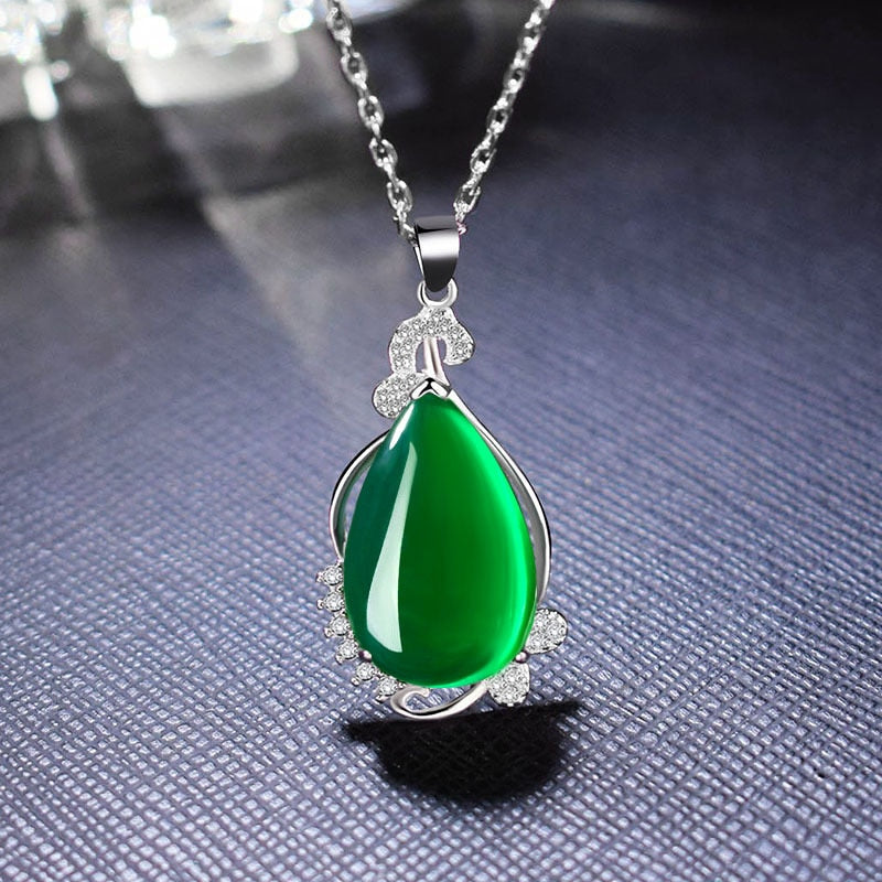 Natural Green Jade Chalcedony Water Drop Pendan