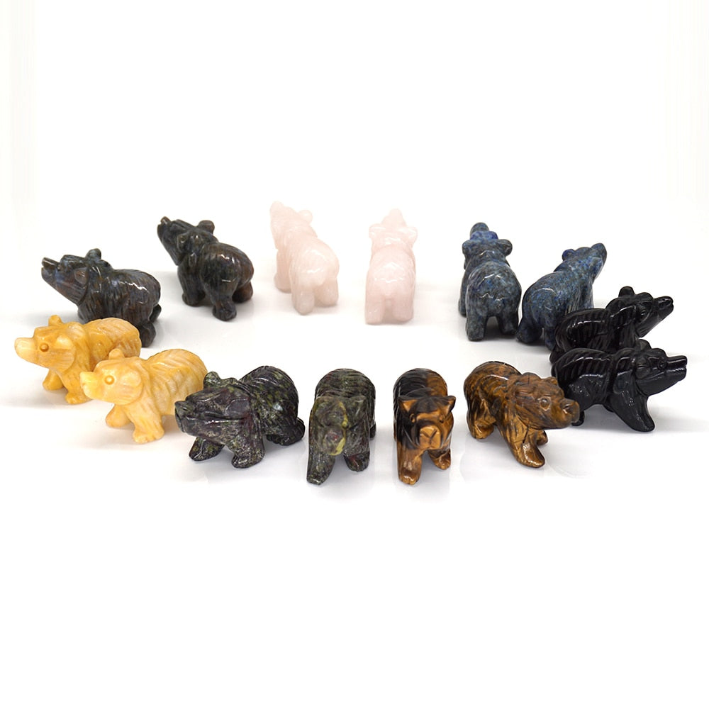 Bear Statue Natural Stone Hand Carved Figure Room