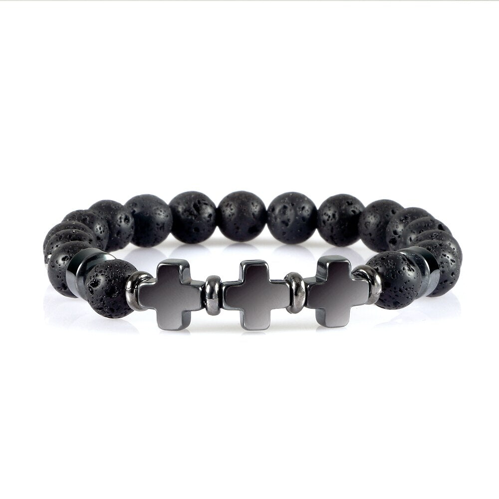 Natural Volcanic Rock Stone Men Bracelets