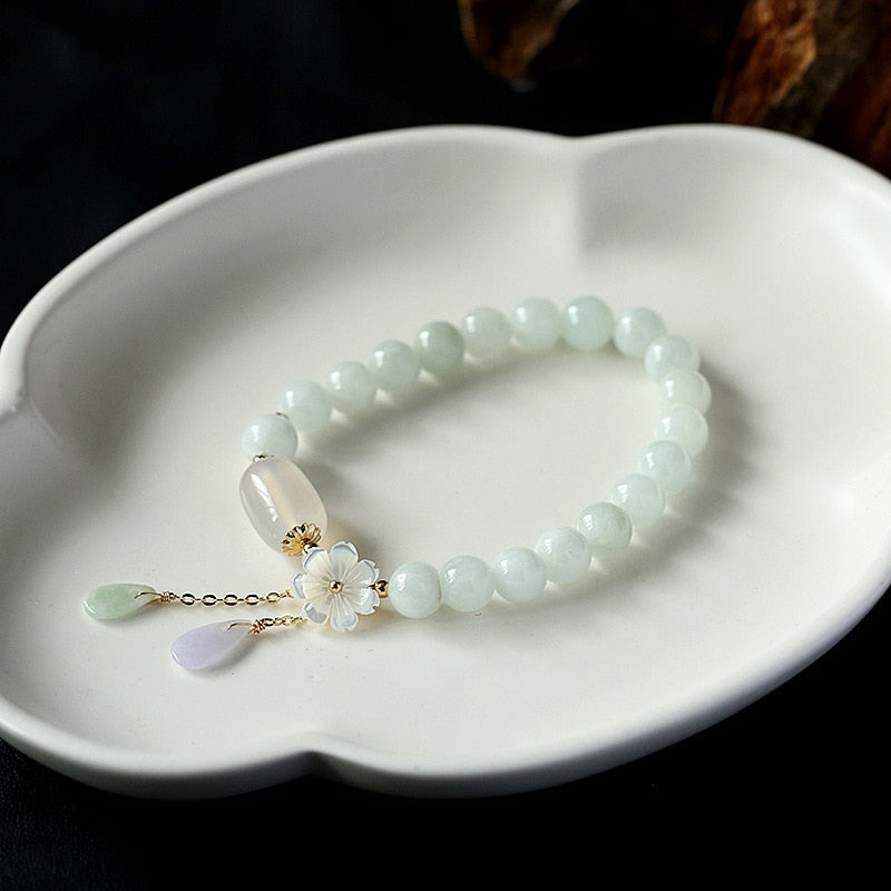 Natural Jade Emerald Agate Beads Bracelet Adjustable