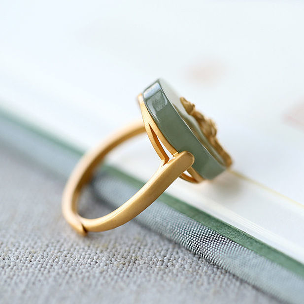 Hetian jade cloud crane opening adjustable ring