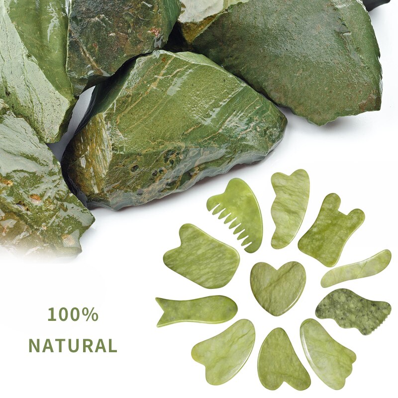 Green Jade Gua Sha Natural Stone Smooth Cold