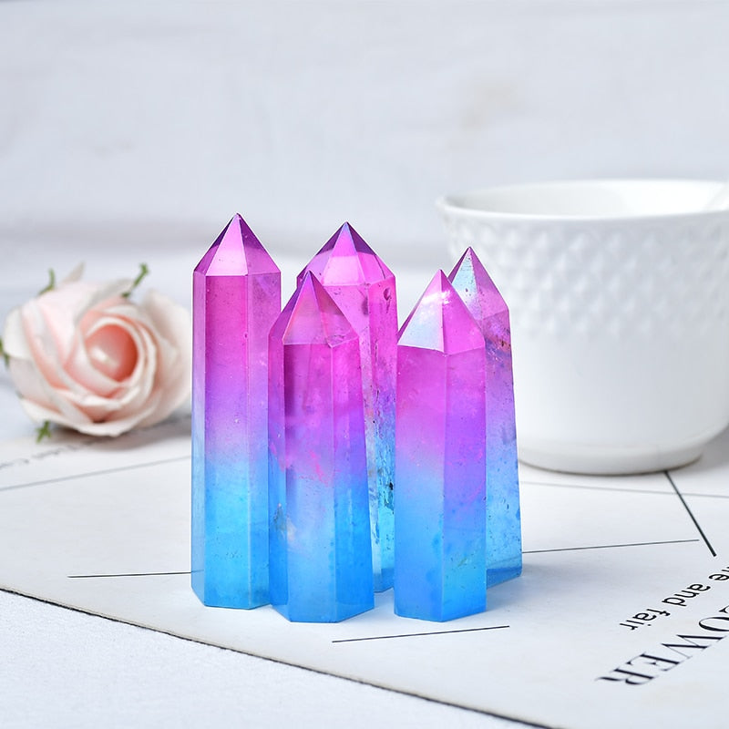 Clear Quartz Purple and Blue Crystal Point Electroplating