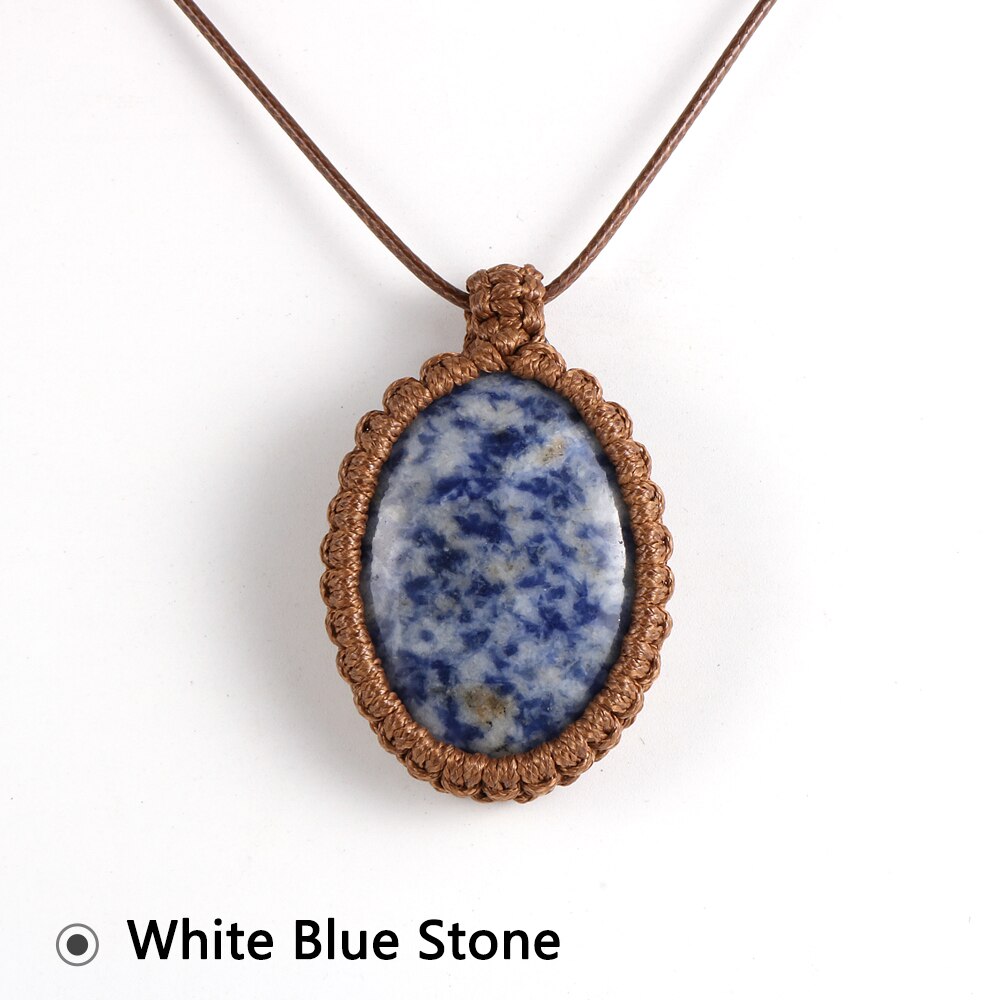 Women Men Natural Oval Gem Stone Necklace Crystal