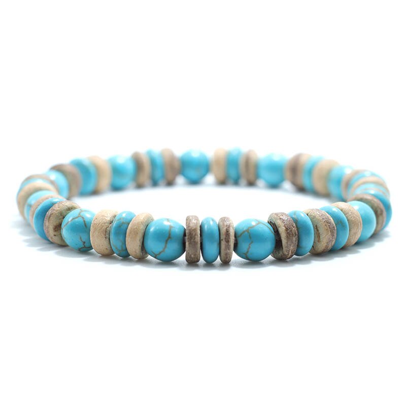 Vintage Wood Beaded Bracelet Mens Natural Lava