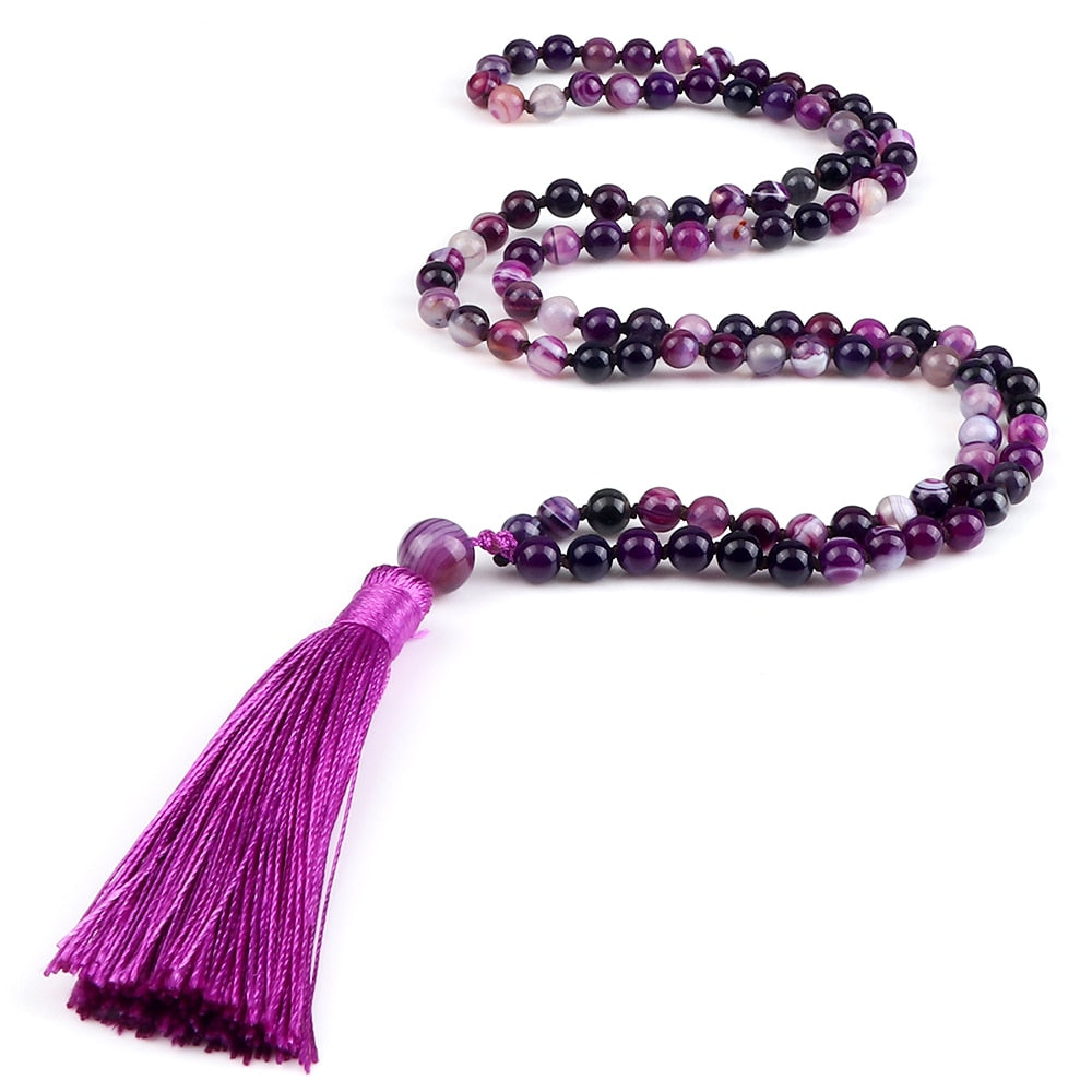 108 Beads Prayer Necklace Natural Green Stripe Onyx