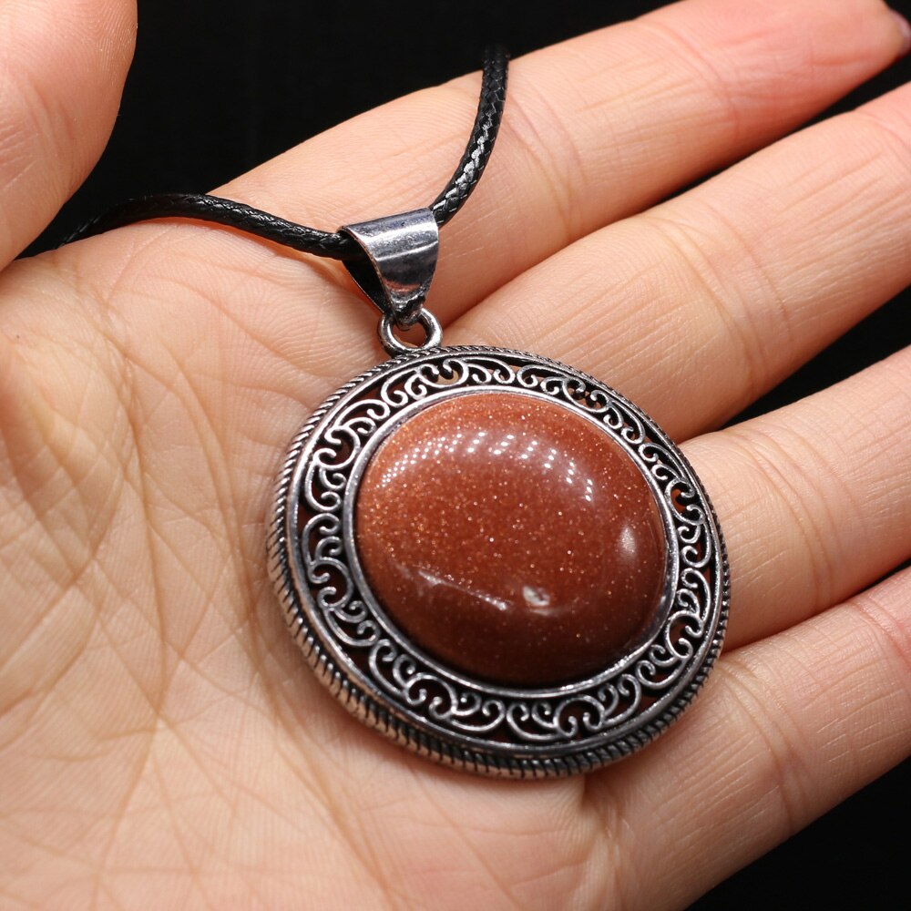 Antique Silver-Color Pendant Round Shape Lapis