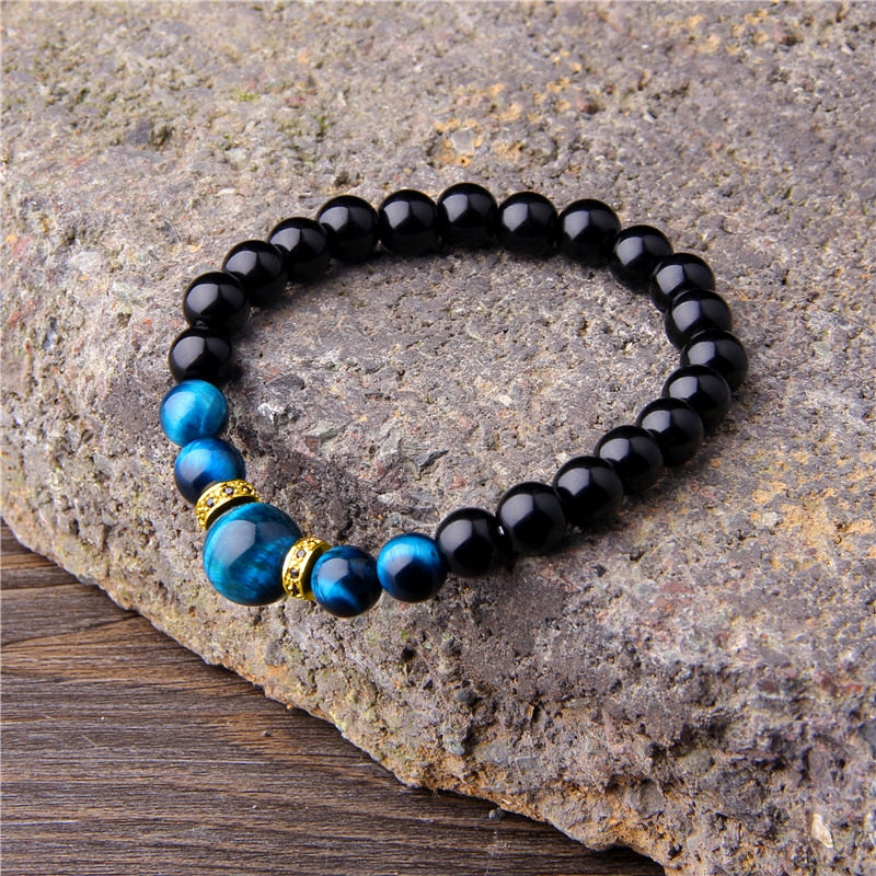 Natural Stone Bracelets Men Royal Blue Tiger Eye