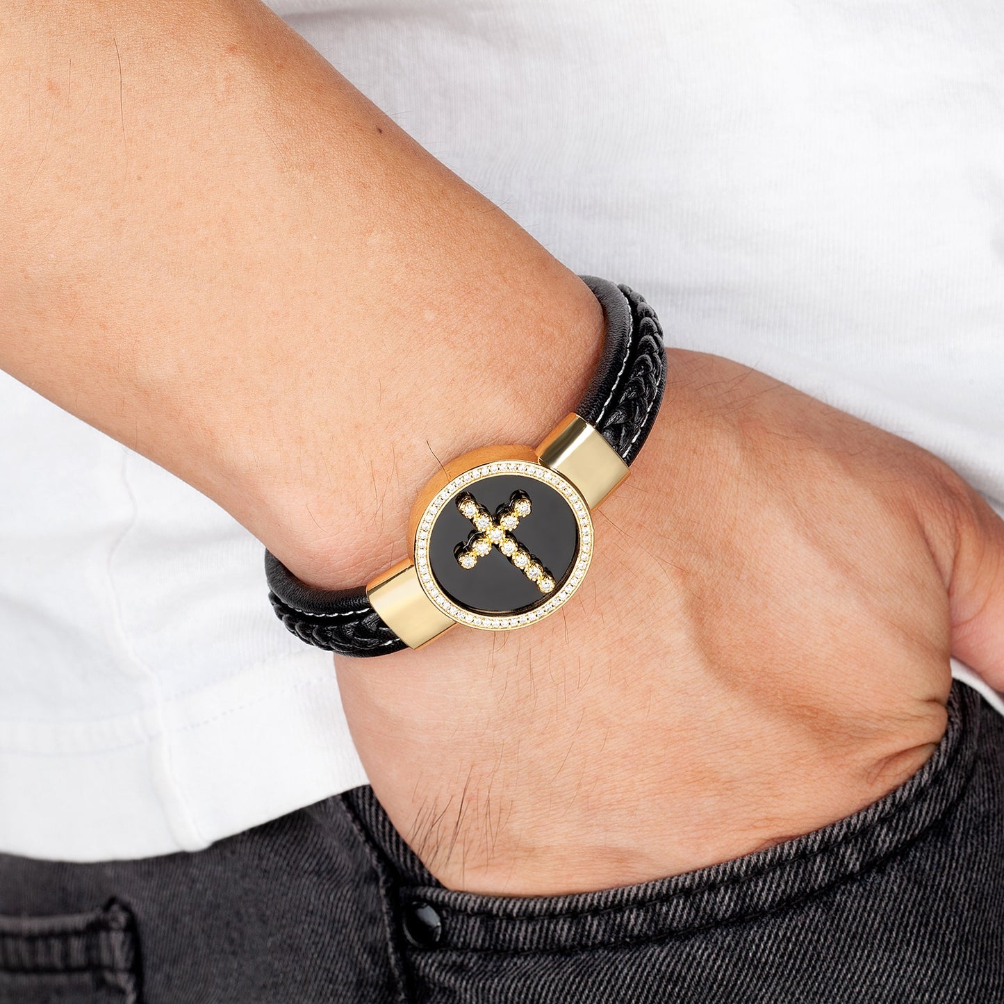 Trendy Jesus Charm Cubic Zirconia Men Bracelet
