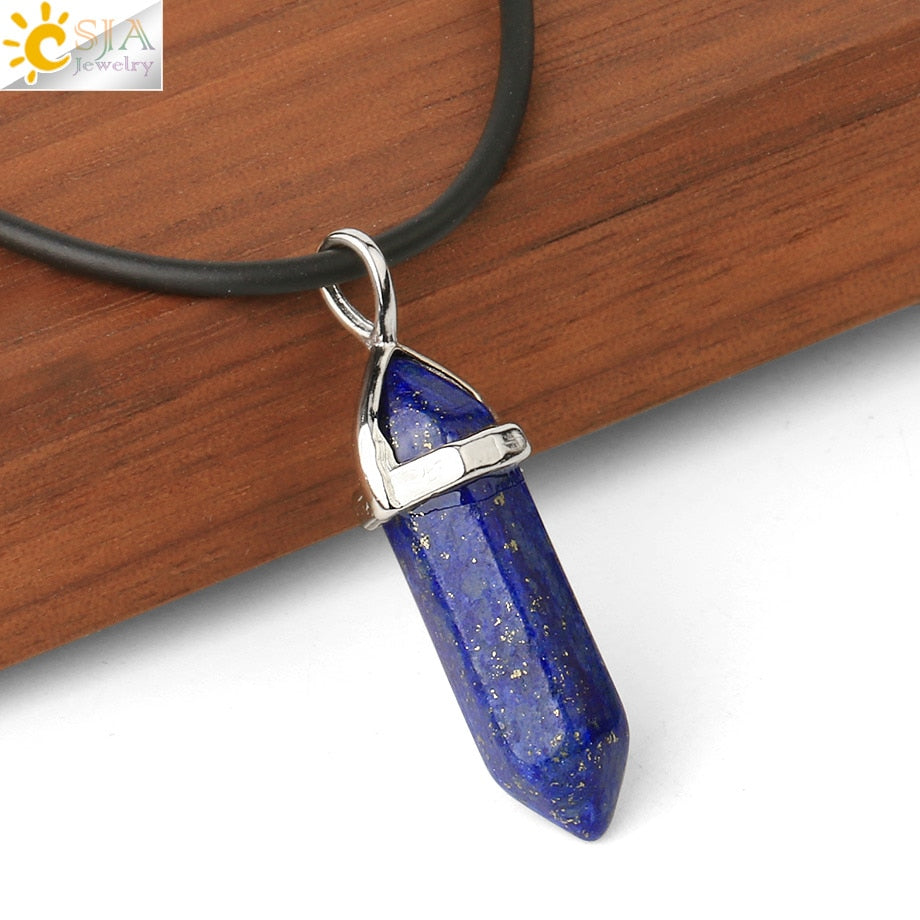 Raw Pink Purple Gem Crystals Necklace Hexagonal