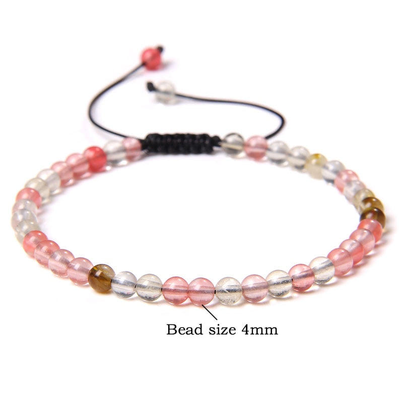 Adjustable 4MM Stone Beads Bracelet For Women