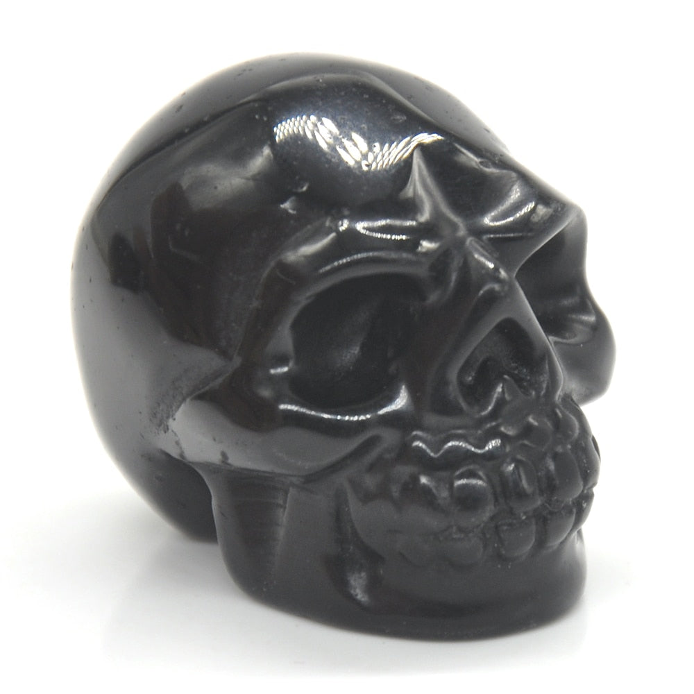 Skull Statue Natural Amethyst Black Obsidian Stone