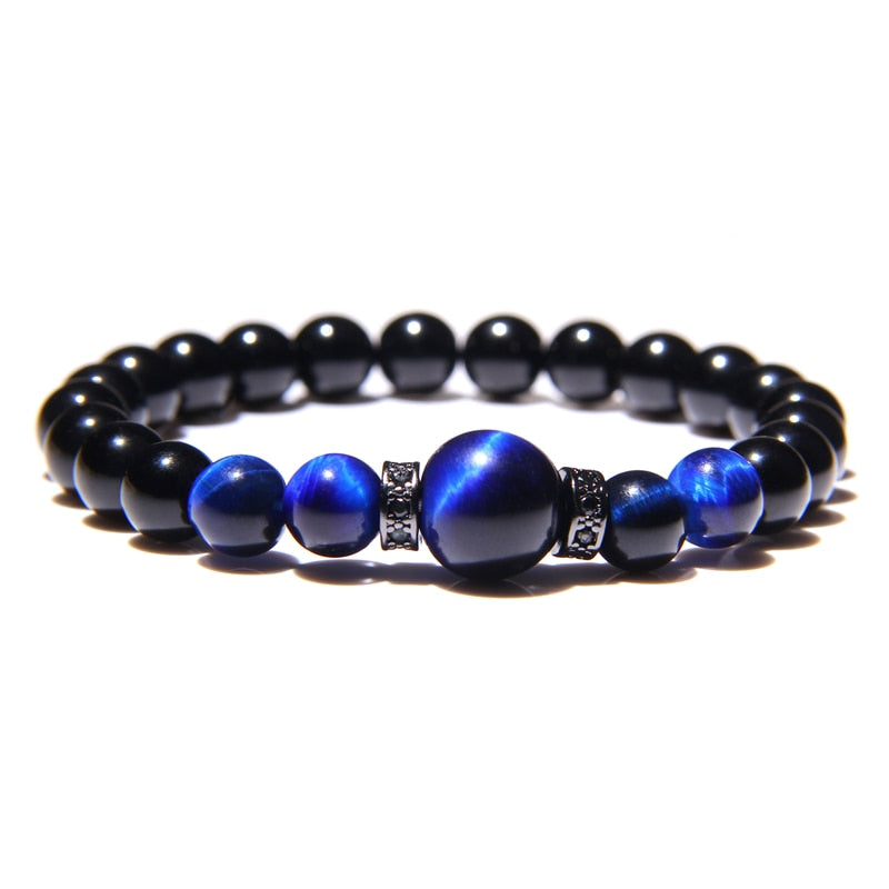 Natural Stone Bracelets Men Royal Blue Tiger Eye