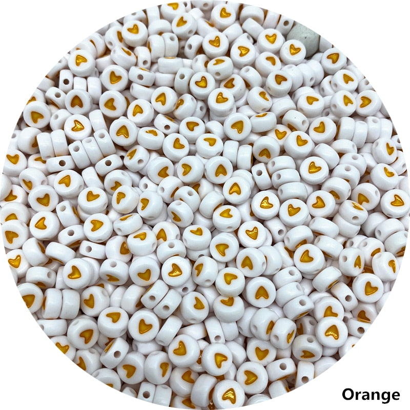 Love Heart Acrylic Flat Round Beads