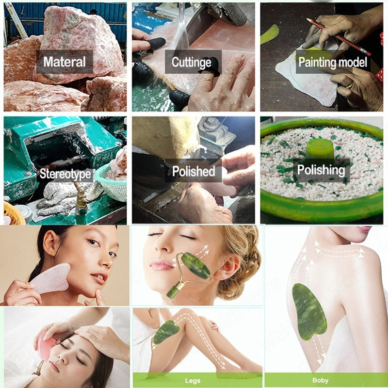 Face Massager Jade Roller Scraper Facial Neck