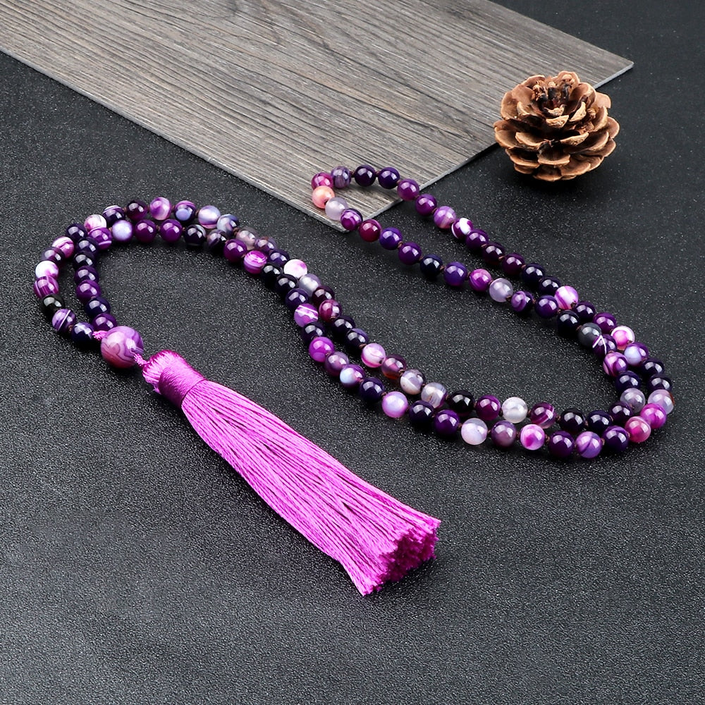108 Beads Prayer Necklace Natural Green Stripe Onyx