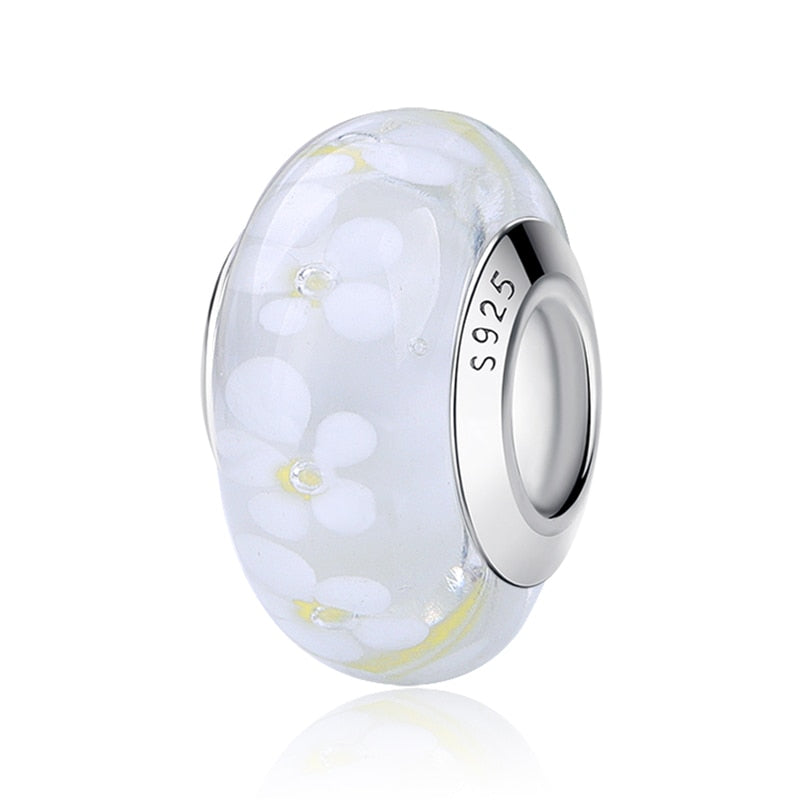 Sterling Silver Glass Bead Wood Stone Murano Flower