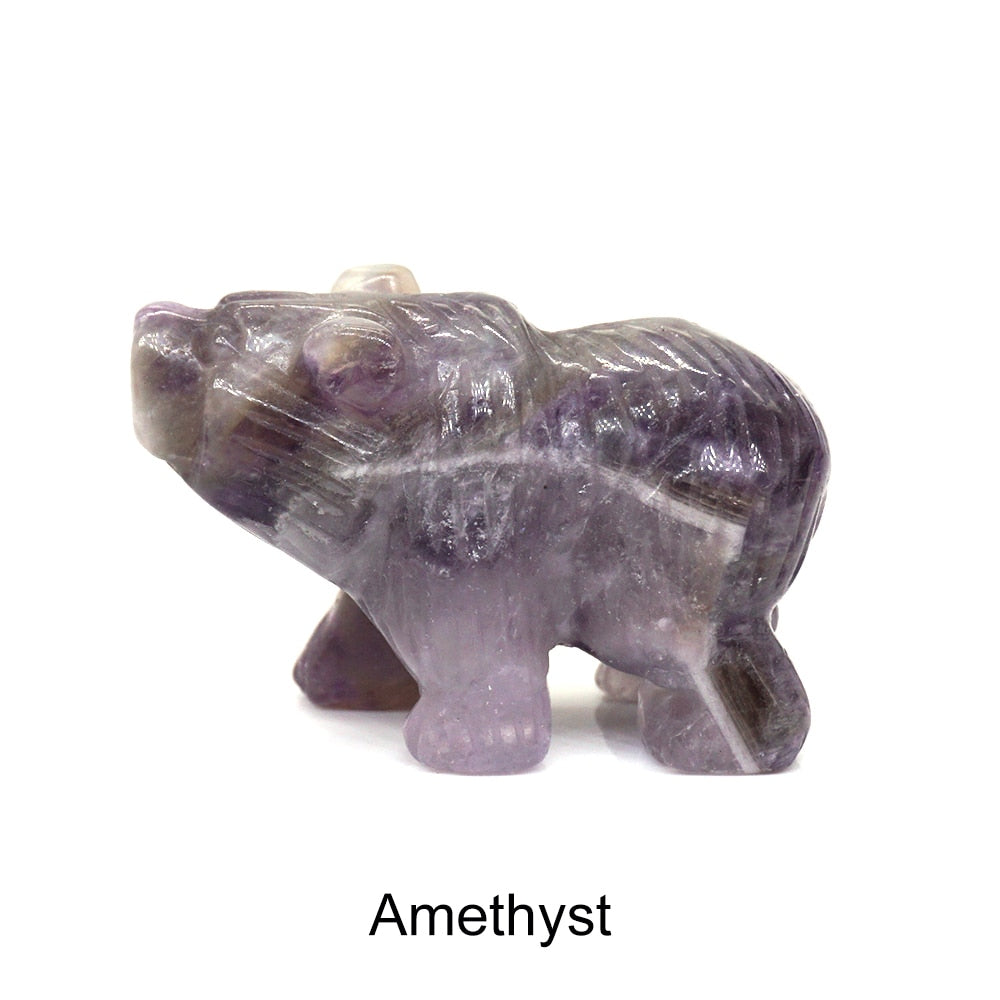 Bear Statue Natural Stone Hand Carved Figure Room