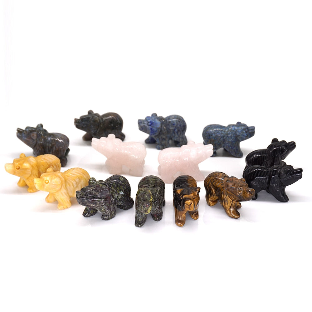 Bear Statue Natural Stone Hand Carved Figure Room