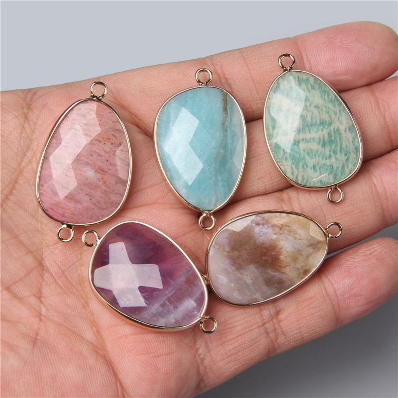 Double Sided Faceted Natural Stone Slice Charm