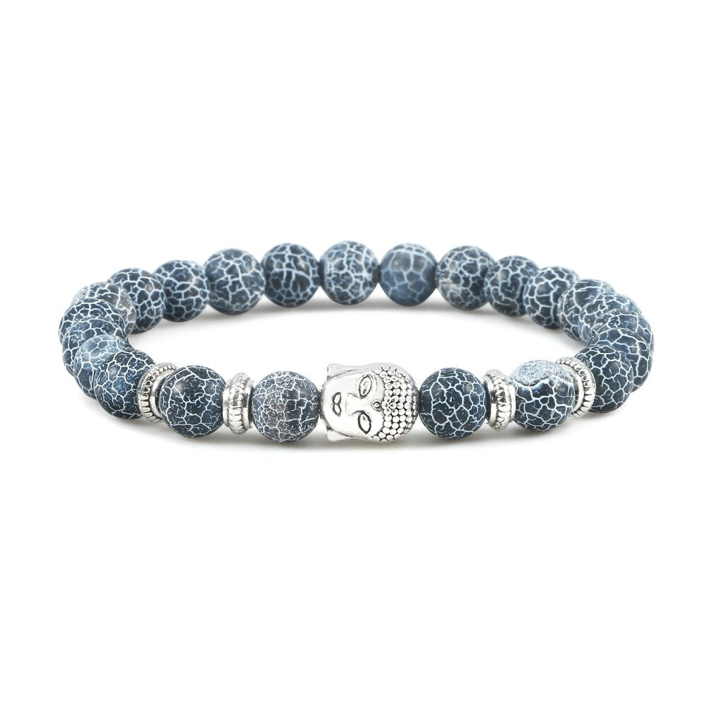 Buddha Head Bracelet Natural Onyx Lava Beads Bangle