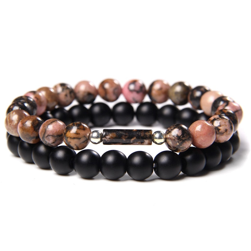 2 Chains Bracelet Set Men Vintage Stretch Bracelets