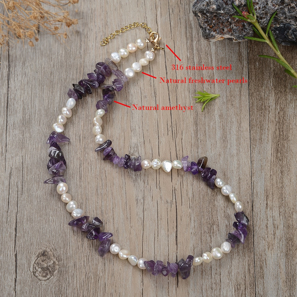 Natural fresh water pearl natural stone necklace