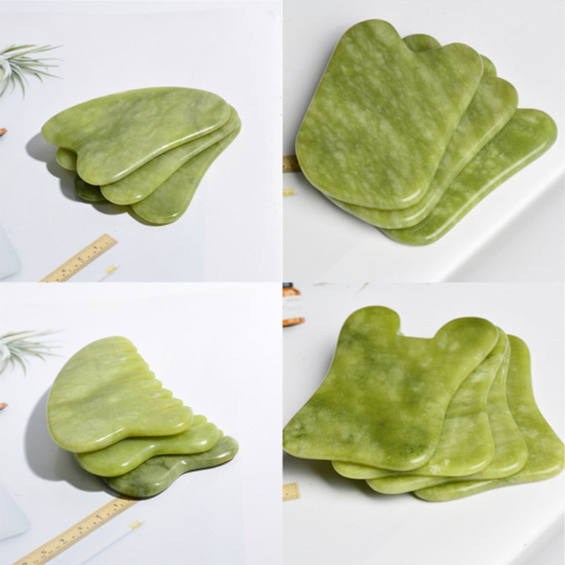 Green Jade Gua Sha Natural Stone Smooth Cold