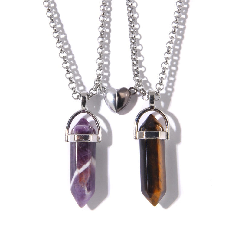 Magnetic Heart Couple Necklace Natural Quartz
