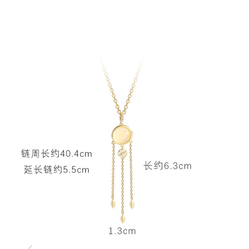 High-class Vintage Jade Leaf Tassel Pendant