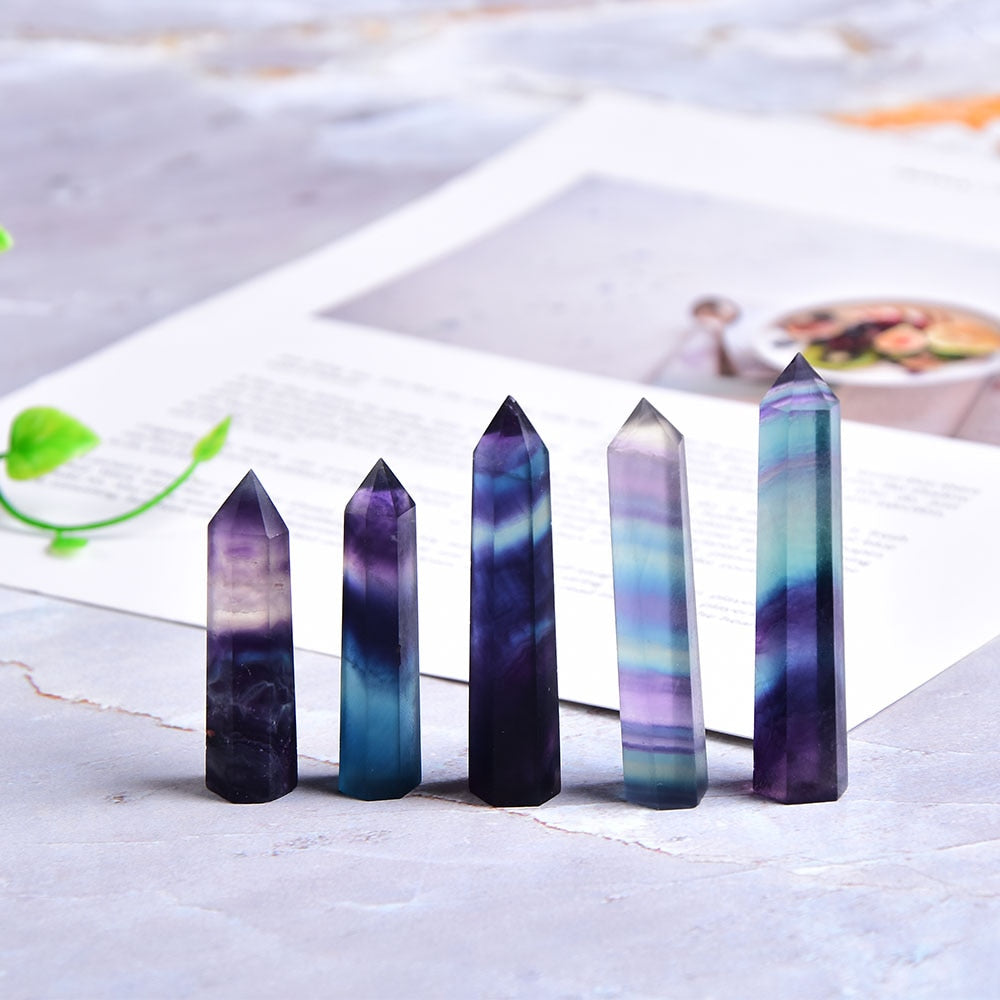 Natural Crystal Colored fluorite Point Healing Stone